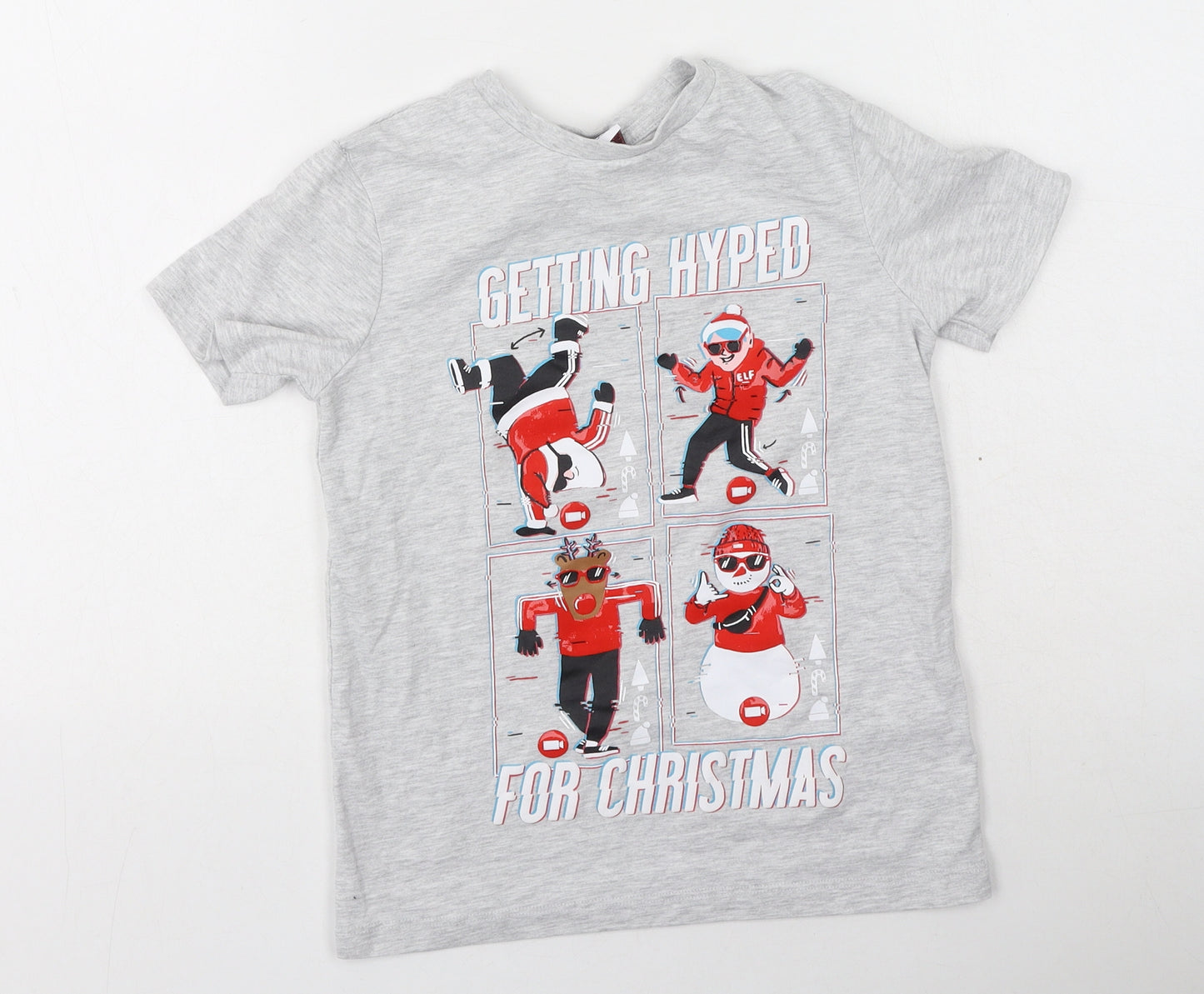 George  Boys Grey  Cotton Basic Casual Size 7-8 Years Round Neck  - Christmas T shirt