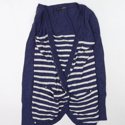 Primark  Womens Blue Round Neck Striped Viscose Cardigan Jumper Size 8