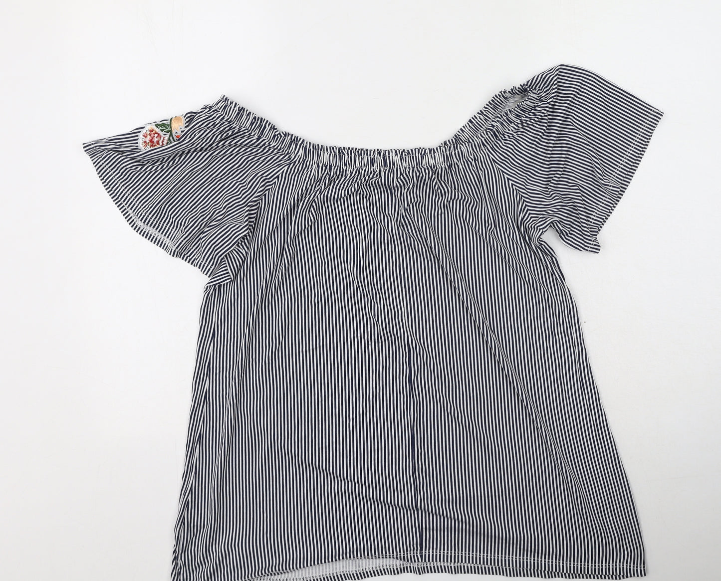 George  Womens Black Striped Viscose Basic Blouse Size 12 Off the Shoulder
