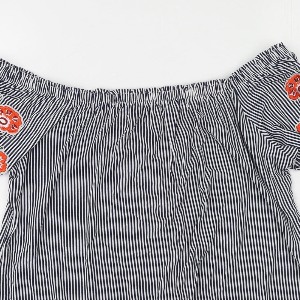 George  Womens Black Striped Viscose Basic Blouse Size 12 Off the Shoulder