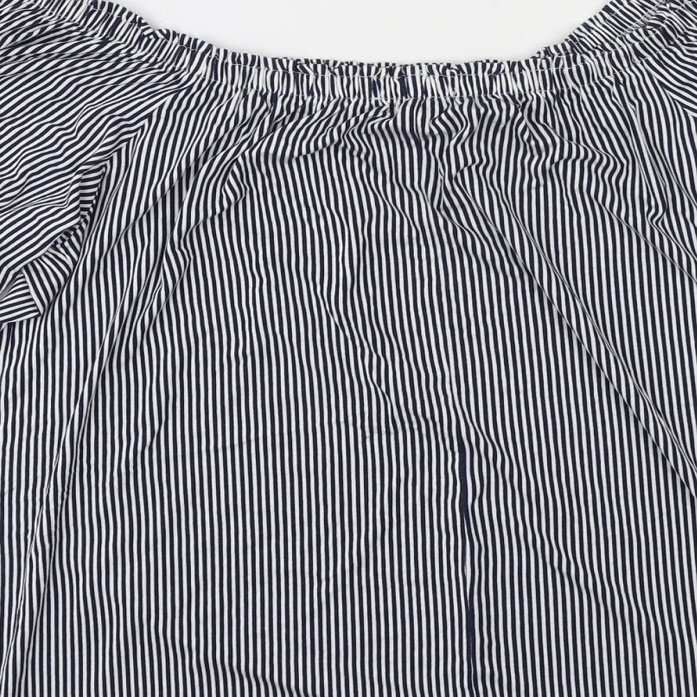 George  Womens Black Striped Viscose Basic Blouse Size 12 Off the Shoulder