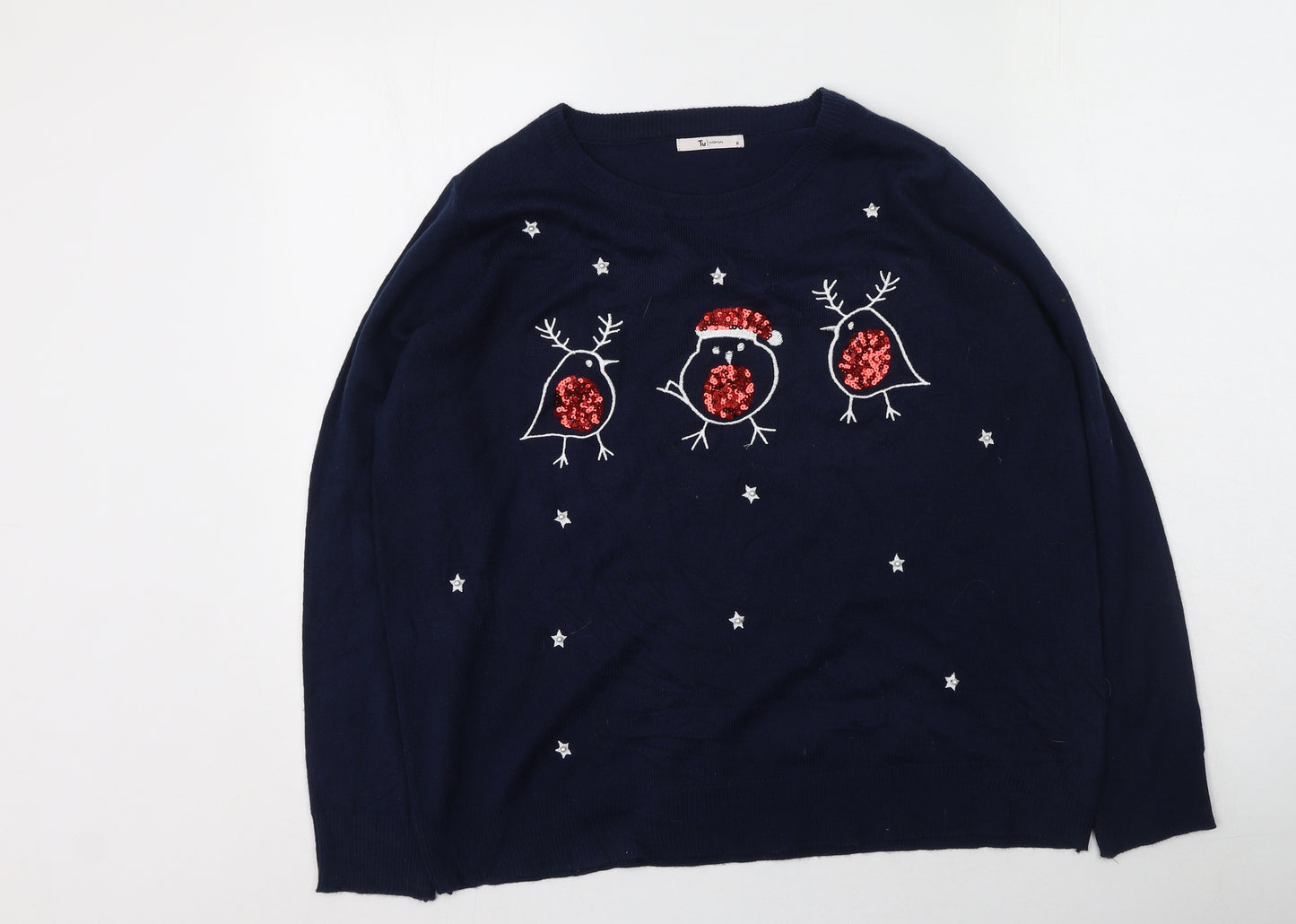 TU Womens Blue Round Neck  Acrylic Pullover Jumper Size 18   - Christmas Jumper