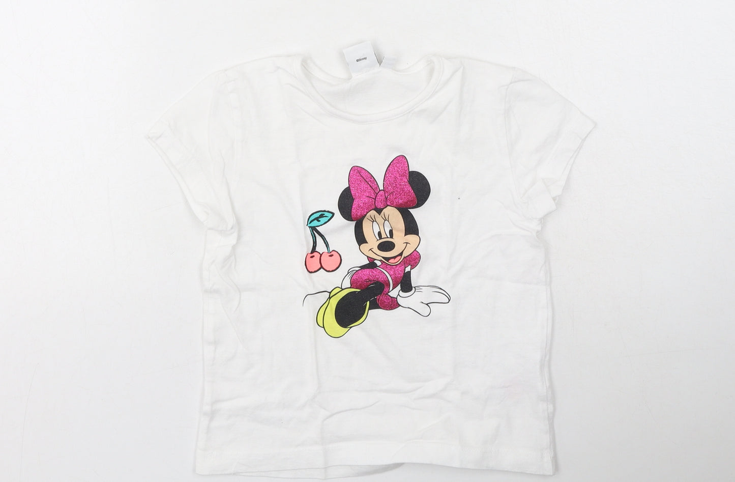 Primark Girls White  Polyester Basic Casual Size 5-6 Years Round Neck  - Minnie Mouse
