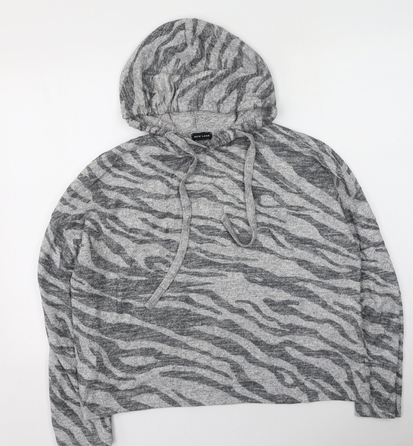 New Look Womens Grey Animal Print Viscose Pullover Hoodie Size L
