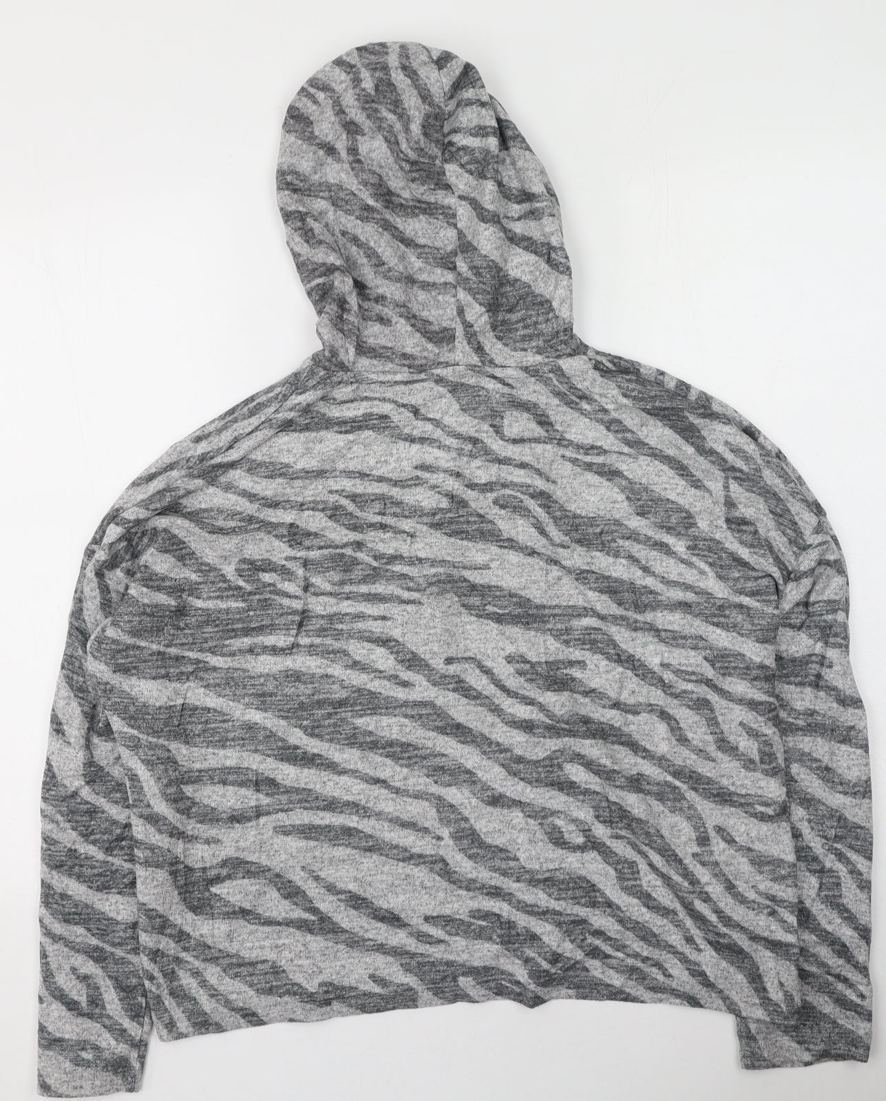 New Look Womens Grey Animal Print Viscose Pullover Hoodie Size L