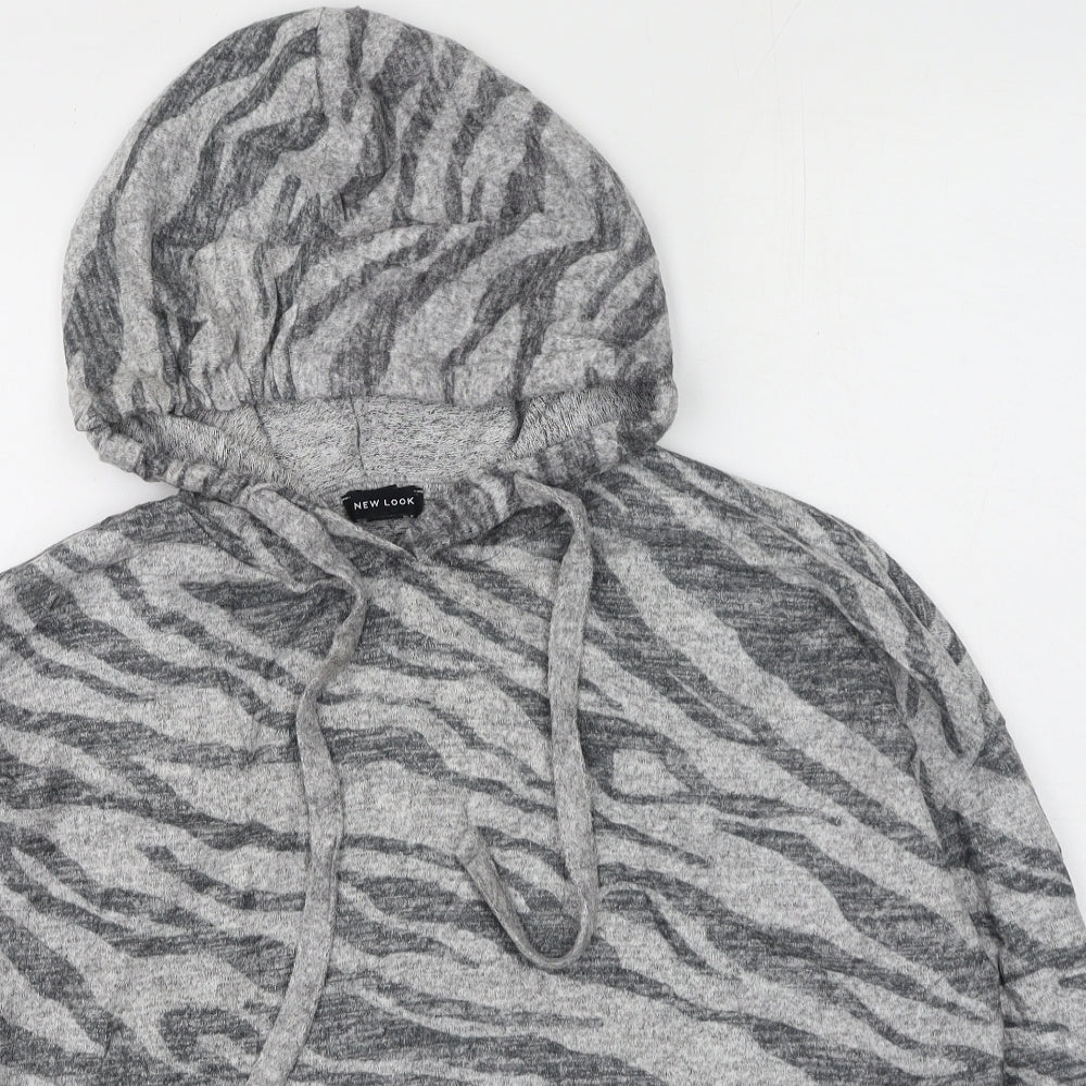 New Look Womens Grey Animal Print Viscose Pullover Hoodie Size L