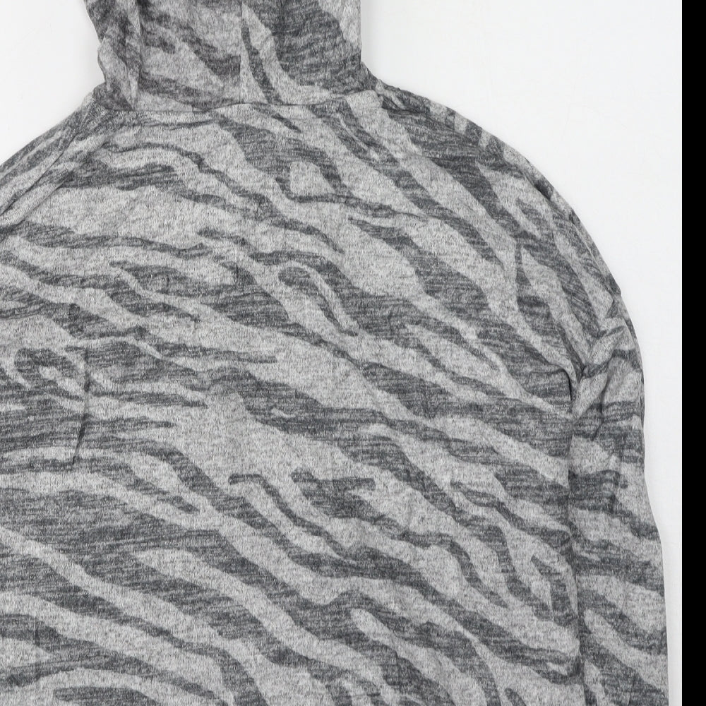 New Look Womens Grey Animal Print Viscose Pullover Hoodie Size L