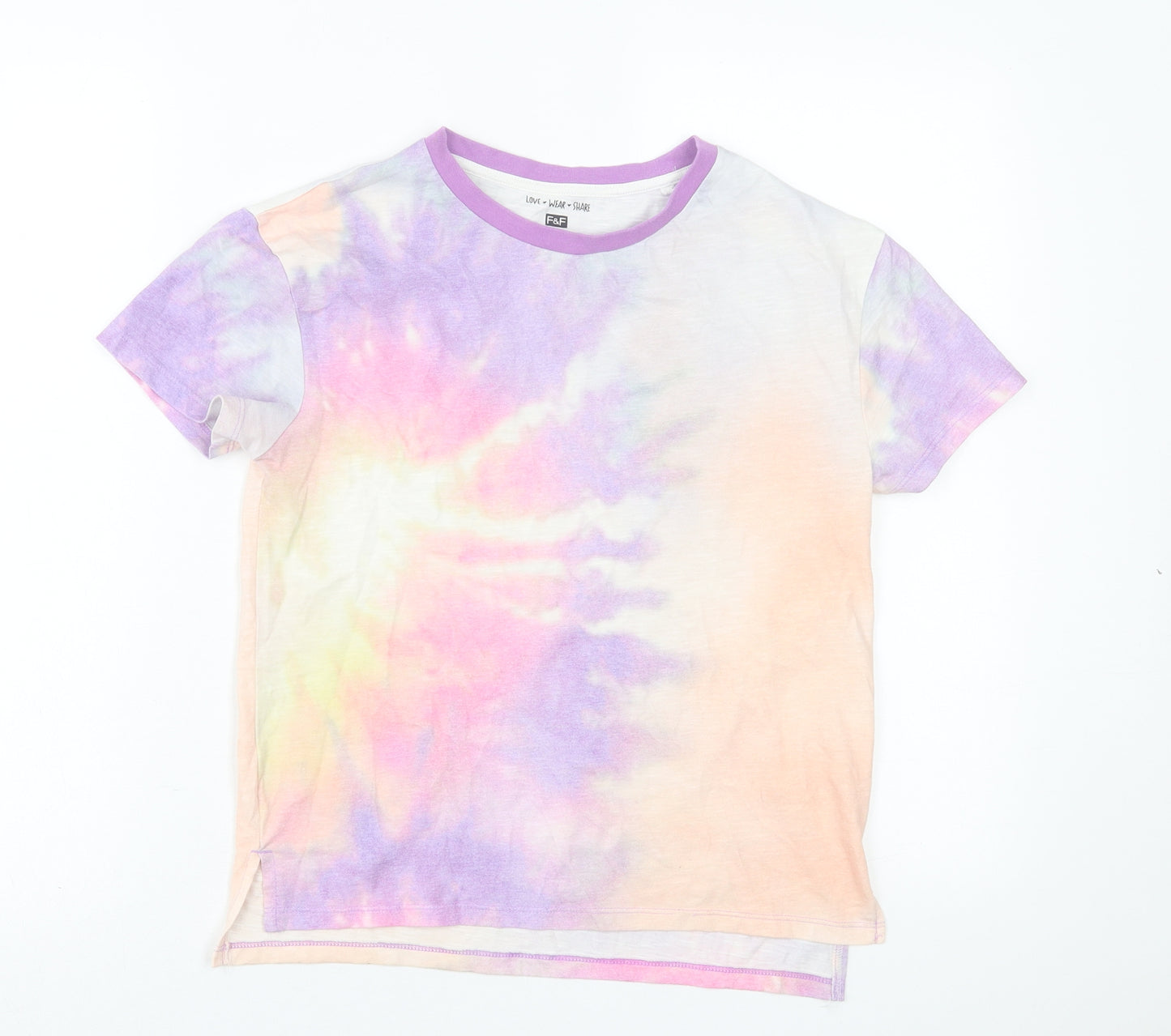 F&F Girls Multicoloured  Cotton Basic T-Shirt Size 9-10 Years Crew Neck Pullover