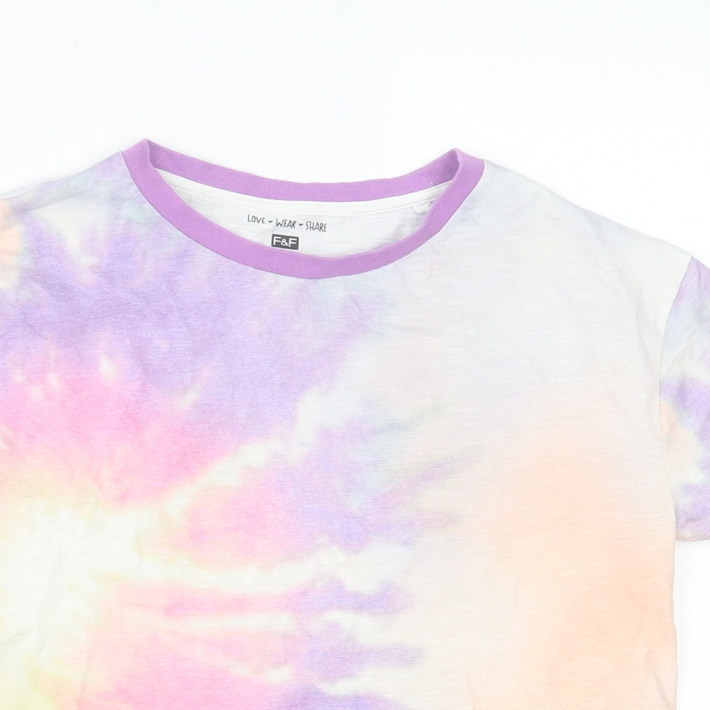F&F Girls Multicoloured  Cotton Basic T-Shirt Size 9-10 Years Crew Neck Pullover