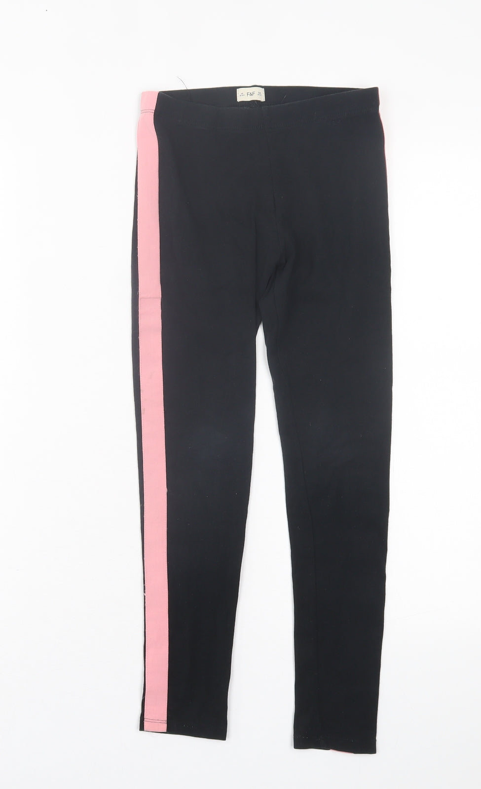 F&F Girls Black Striped Cotton Capri Trousers Size 9 Years  Regular Pullover