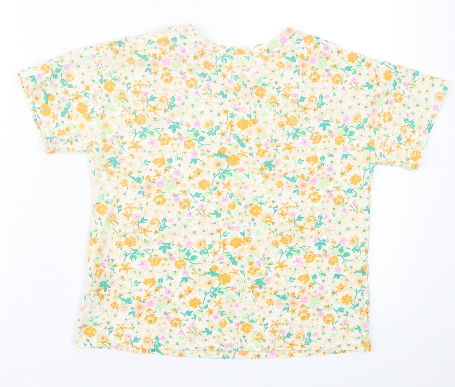 NEXT Girls Orange Floral Cotton Basic T-Shirt Size 8 Years Crew Neck Pullover
