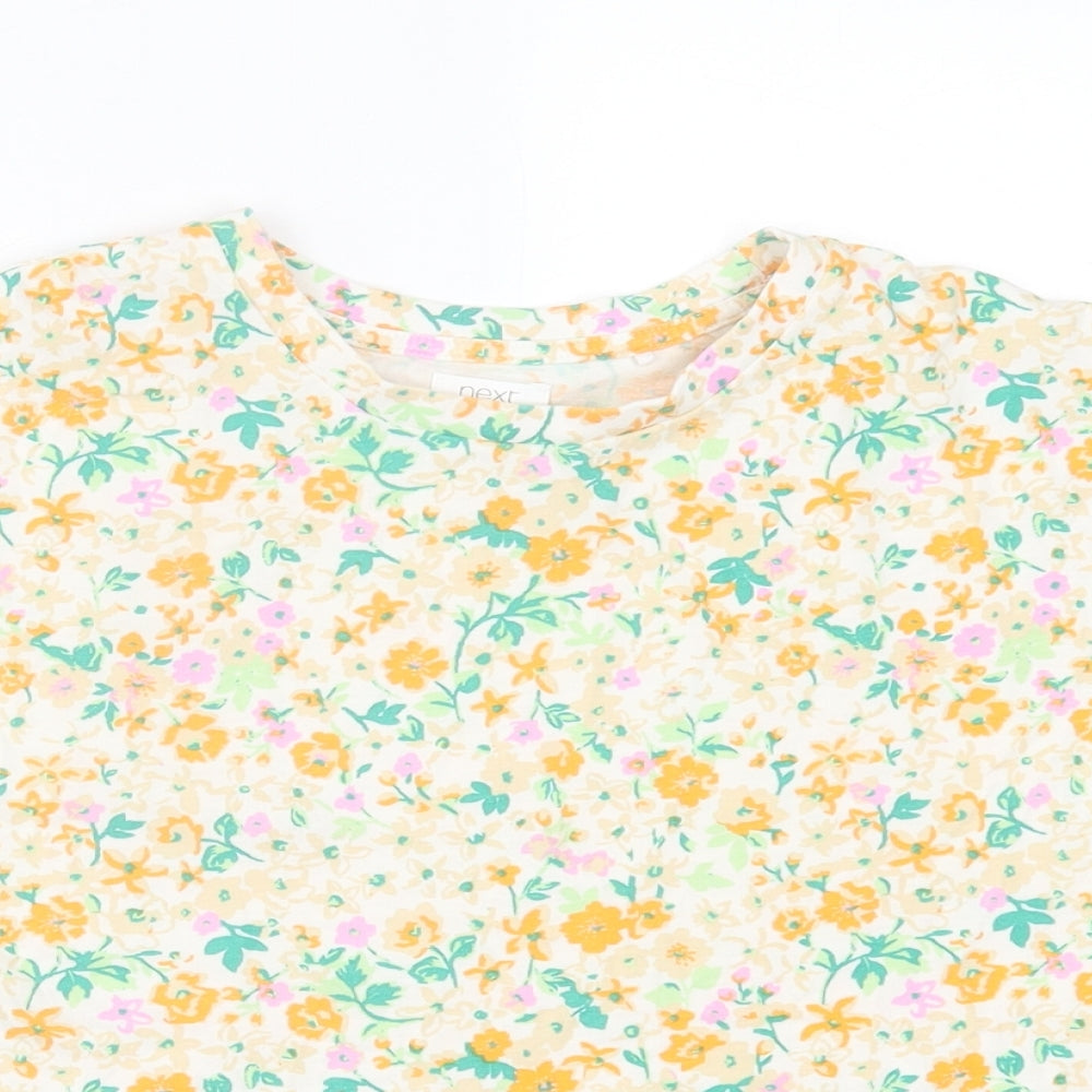 NEXT Girls Orange Floral Cotton Basic T-Shirt Size 8 Years Crew Neck Pullover