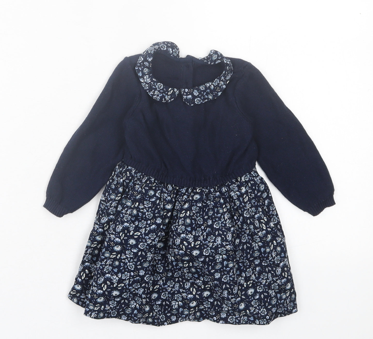 TU Girls Blue Floral Cotton A-Line  Size 3-6 Months  Collared Button