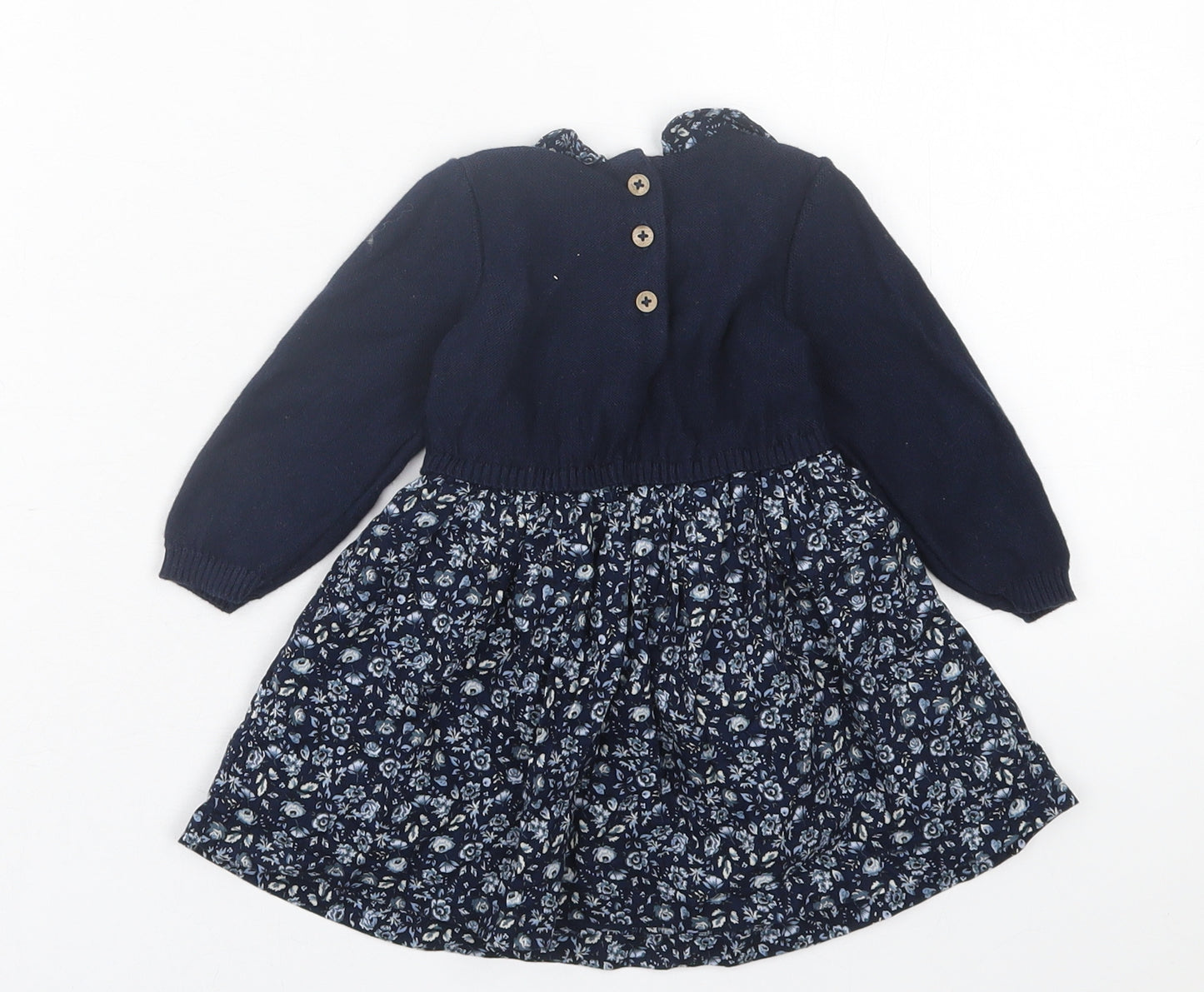 TU Girls Blue Floral Cotton A-Line  Size 3-6 Months  Collared Button