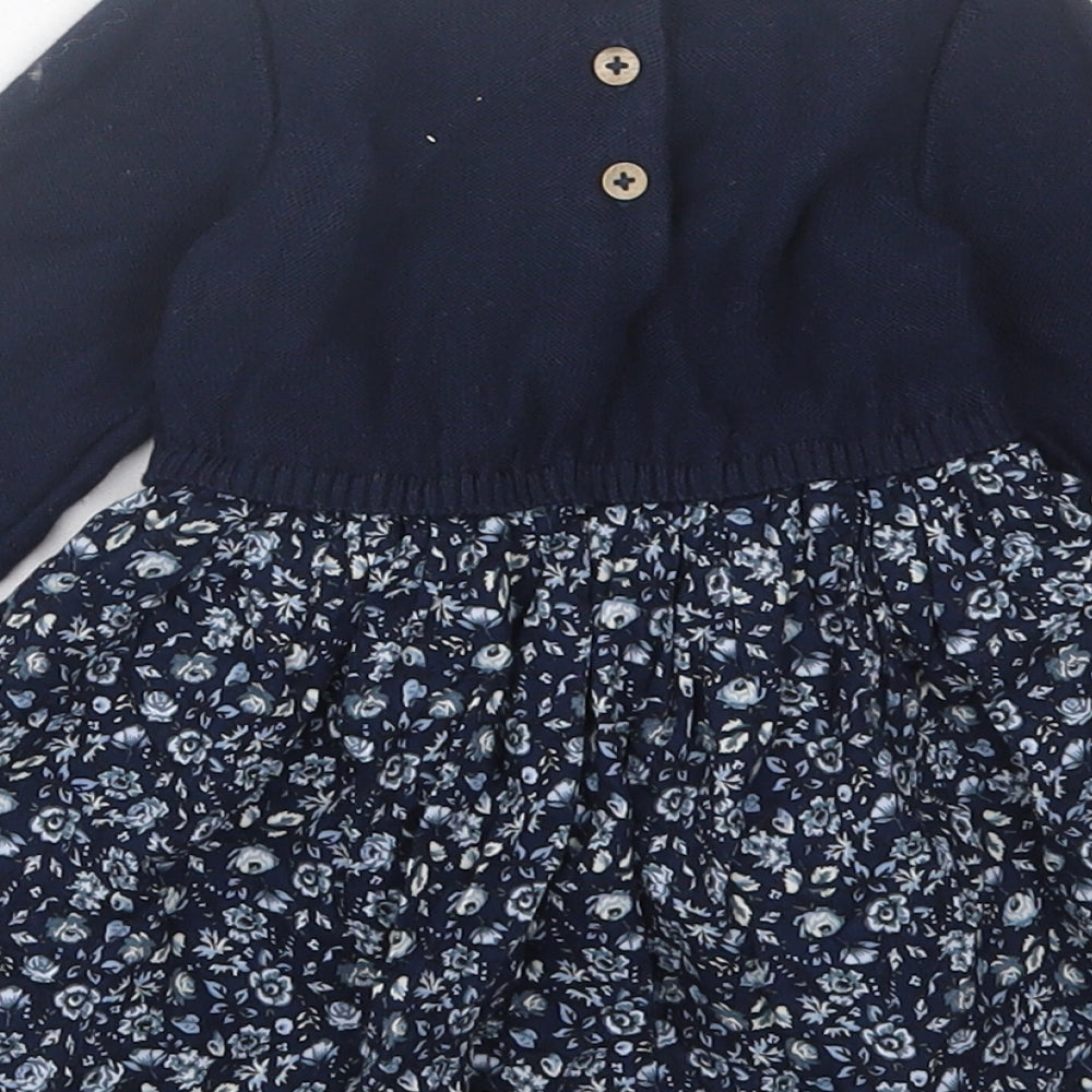 TU Girls Blue Floral Cotton A-Line  Size 3-6 Months  Collared Button