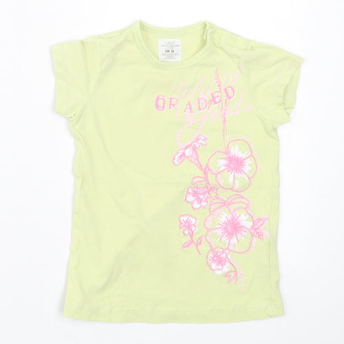 H&M Girls Green  Cotton Basic T-Shirt Size 12-18 Months Crew Neck Pullover