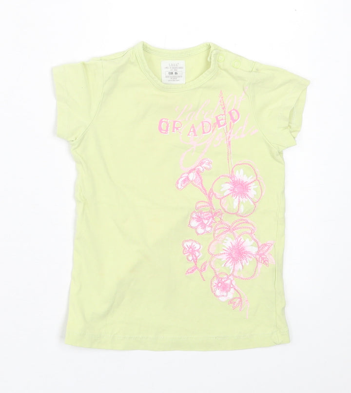 H&M Girls Green  Cotton Basic T-Shirt Size 12-18 Months Crew Neck Pullover