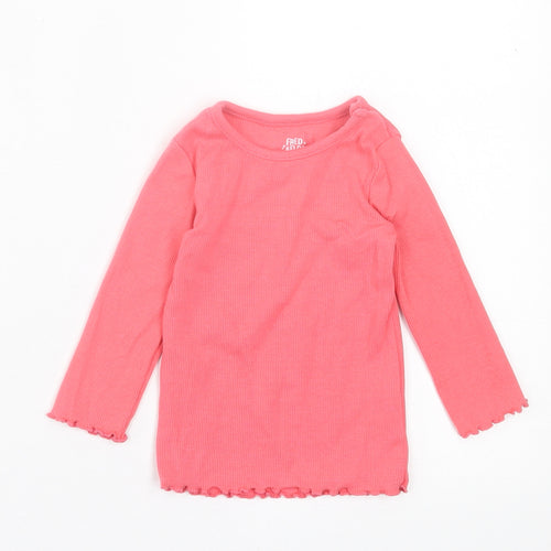 F&F Girls Pink  Cotton Basic Casual Size 3-6 Months Crew Neck Pullover - Lettuce Edging