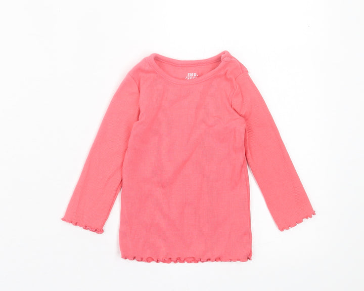 F&F Girls Pink  Cotton Basic Casual Size 3-6 Months Crew Neck Pullover - Lettuce Edging