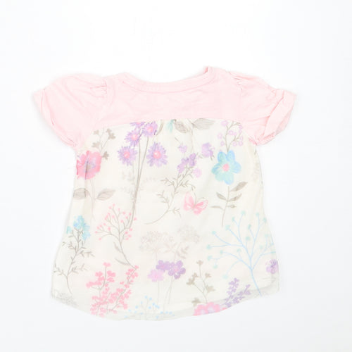 Dunnes Stores Girls Pink Floral Cotton Basic T-Shirt Size 9-12 Months Crew Neck Pullover
