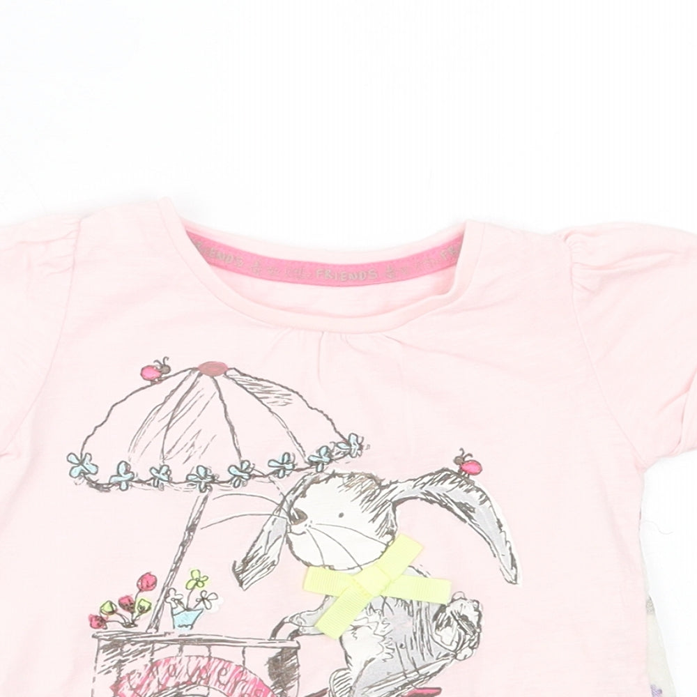 Dunnes Stores Girls Pink Floral Cotton Basic T-Shirt Size 9-12 Months Crew Neck Pullover