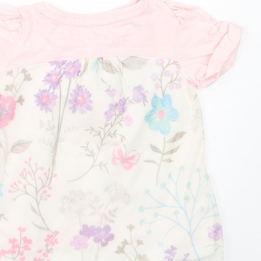 Dunnes Stores Girls Pink Floral Cotton Basic T-Shirt Size 9-12 Months Crew Neck Pullover