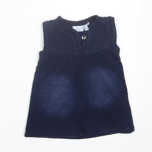 name it Girls Blue  Cotton A-Line  Size 0-3 Months  Crew Neck Button