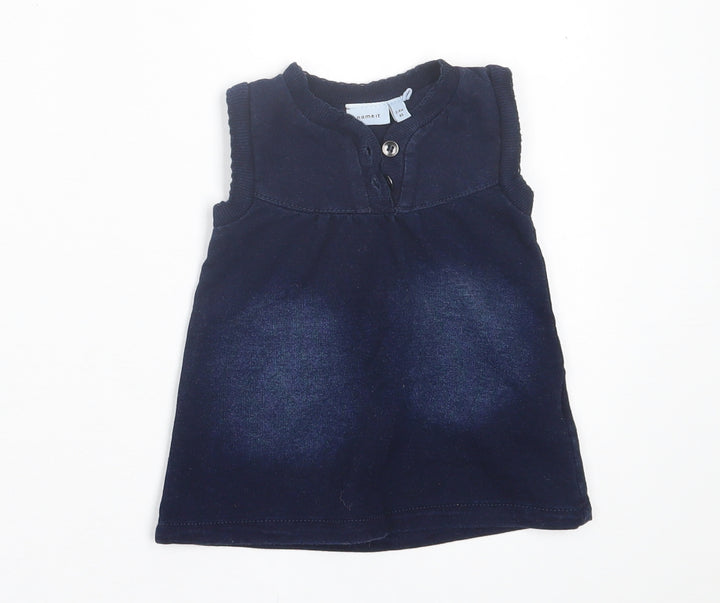 name it Girls Blue  Cotton A-Line  Size 0-3 Months  Crew Neck Button