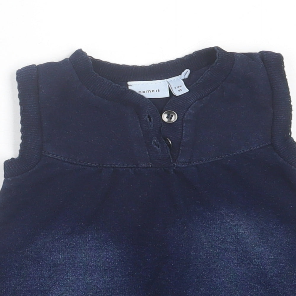 name it Girls Blue  Cotton A-Line  Size 0-3 Months  Crew Neck Button