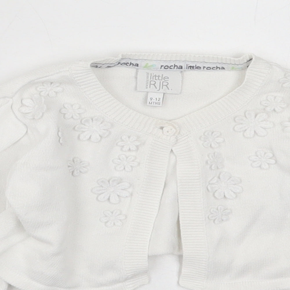 Rocha Little Rocha Girls White Floral Cotton Cardigan Jumper Size 9-12 Months  Button