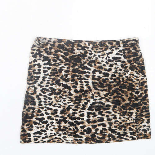 H&M Womens Brown Animal Print Cotton A-Line Skirt Size S