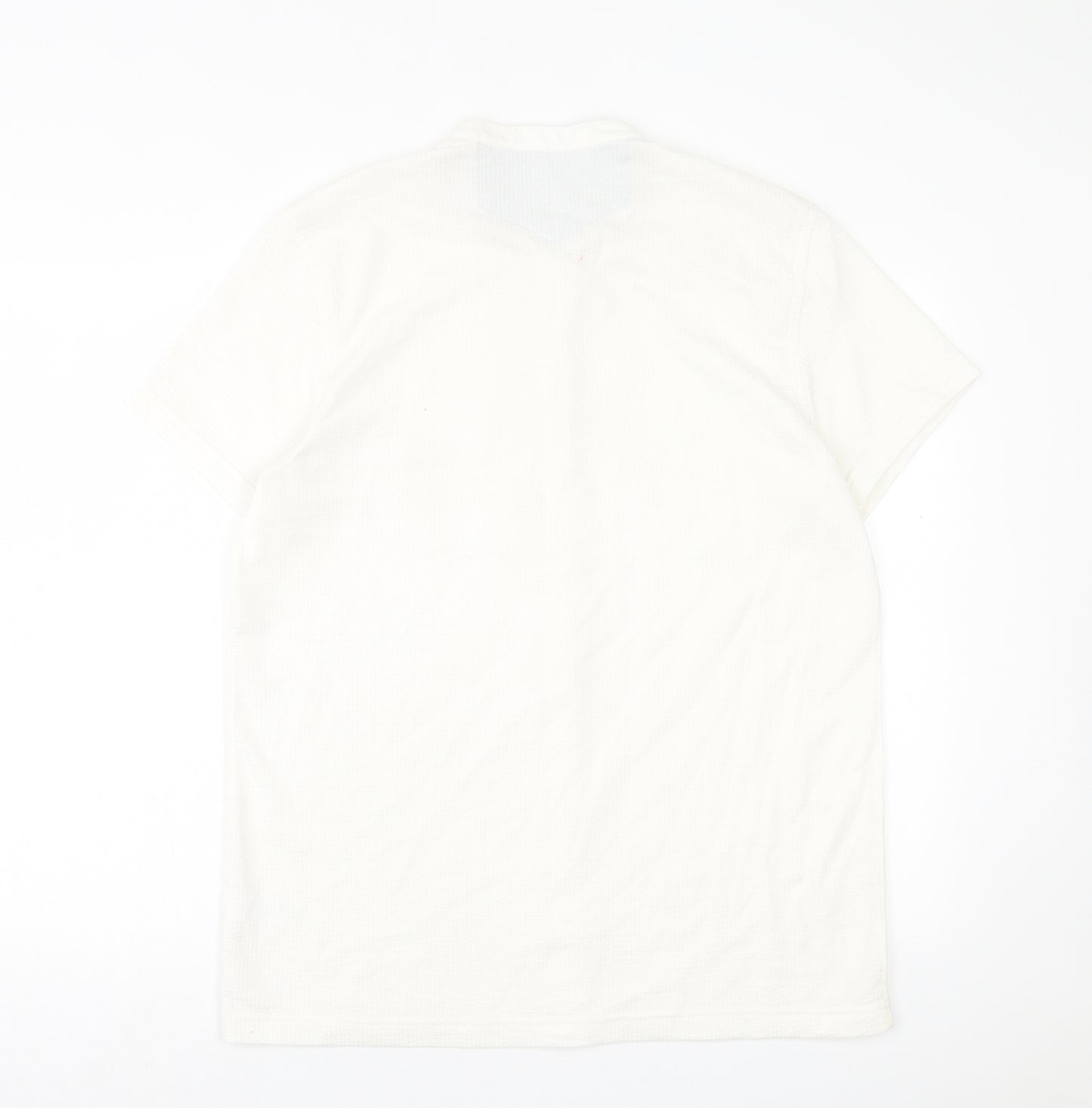 Easy Mens White  Cotton  Button-Up Size L Crew Neck Button