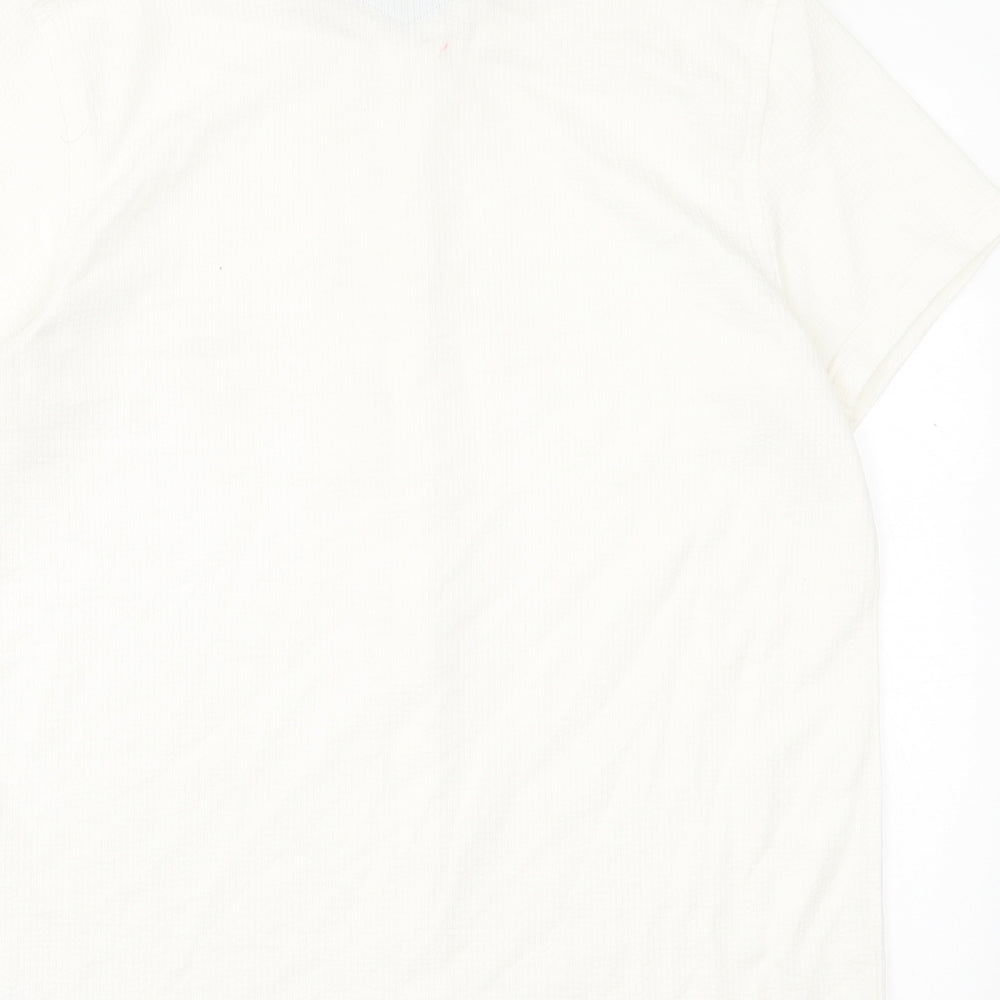 Easy Mens White  Cotton  Button-Up Size L Crew Neck Button
