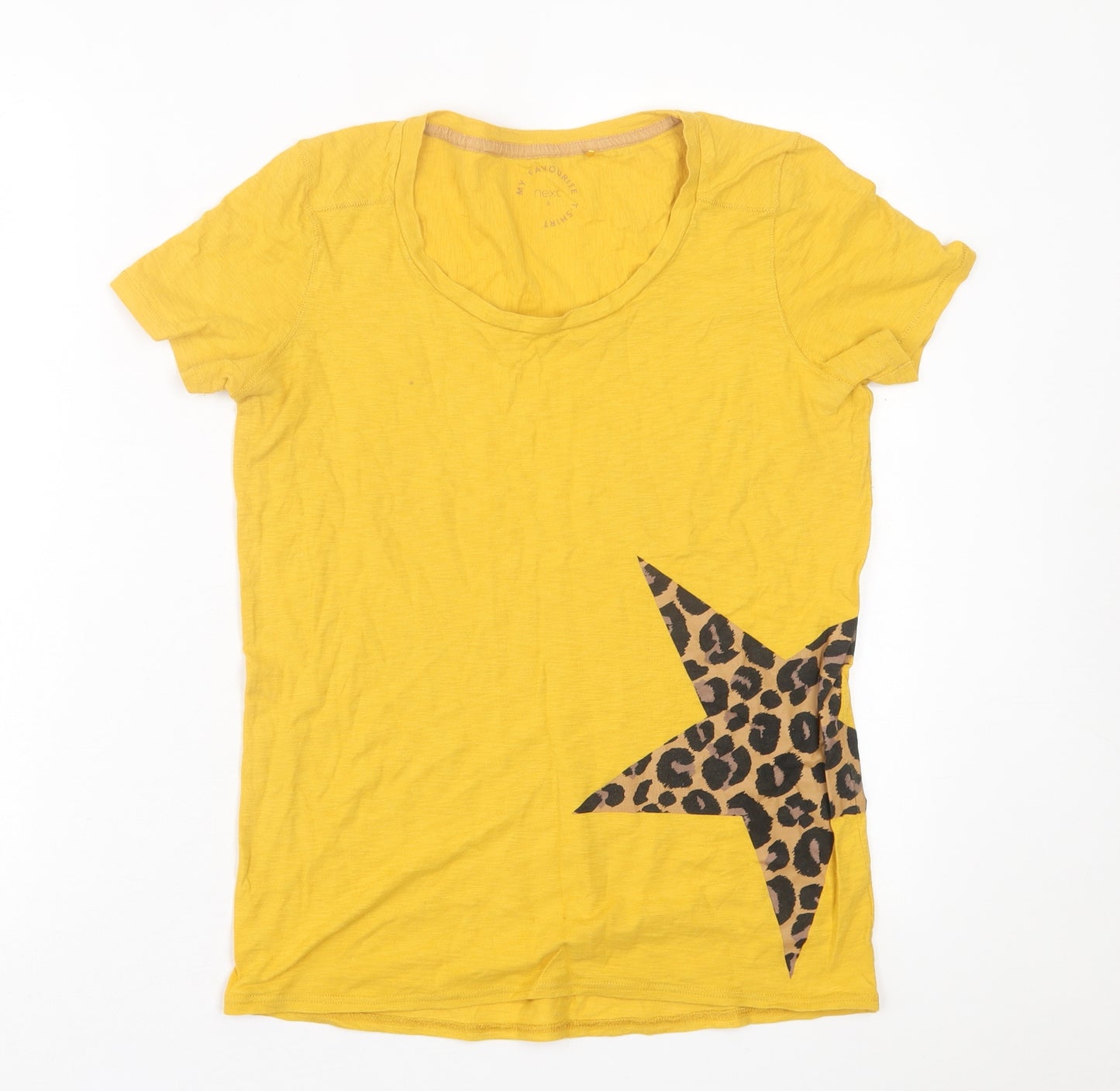 NEXT Womens Yellow Animal Print Cotton Basic T-Shirt Size 6 Crew Neck