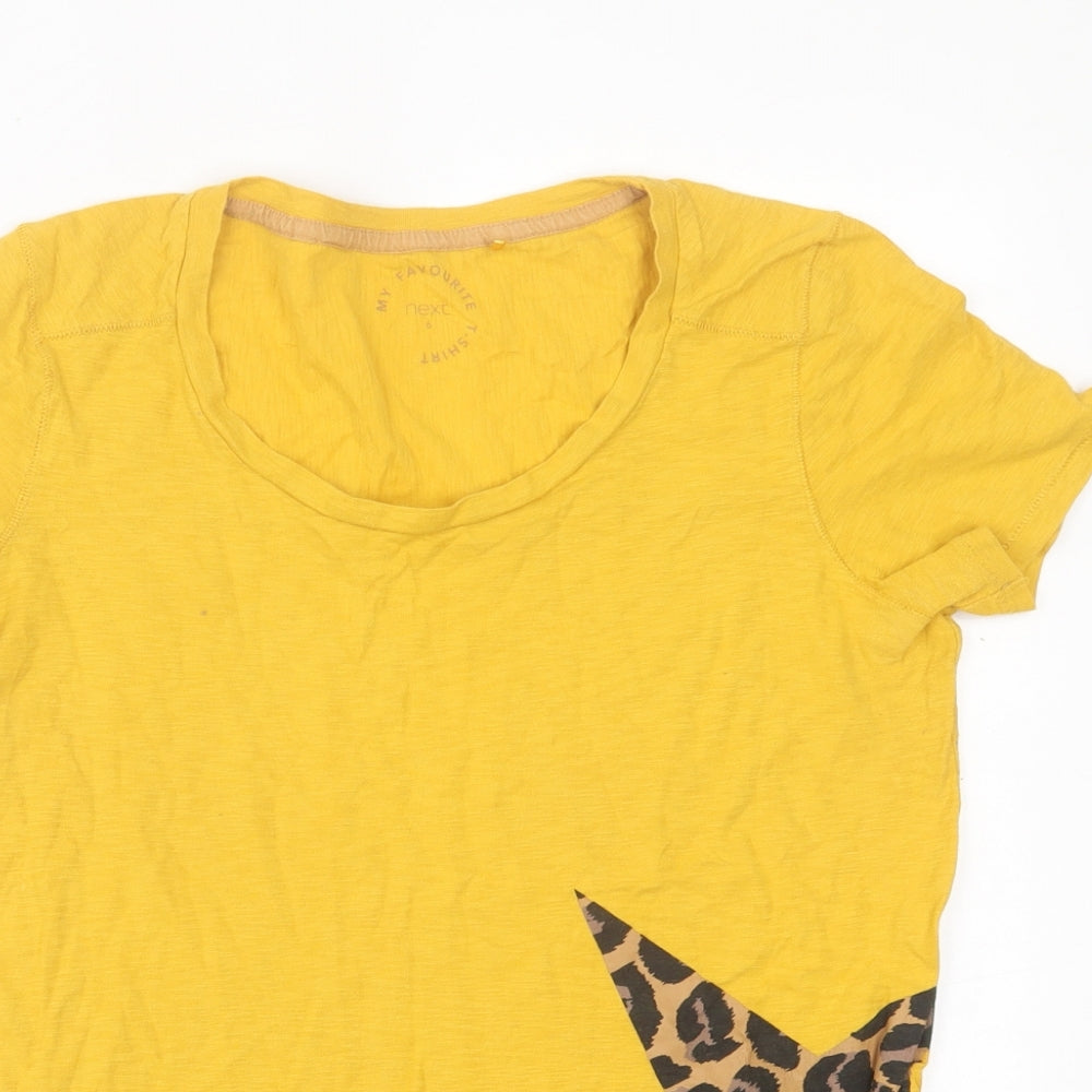 NEXT Womens Yellow Animal Print Cotton Basic T-Shirt Size 6 Crew Neck