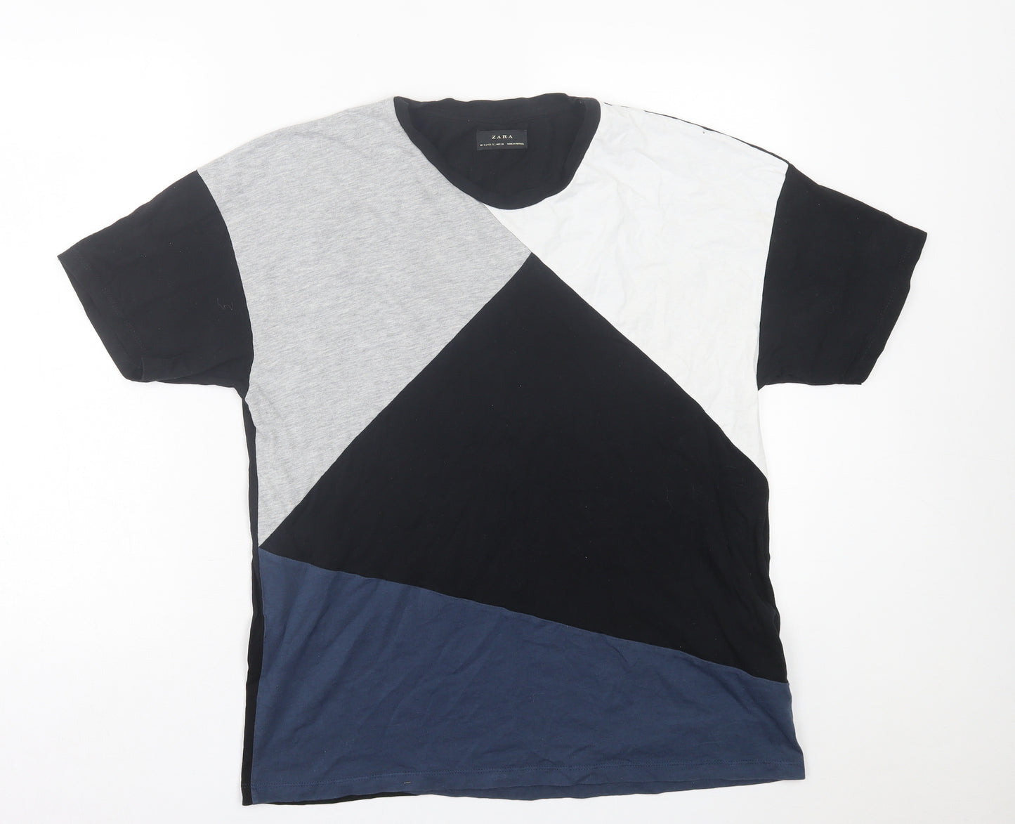 Zara Mens Multicoloured Striped Cotton  T-Shirt Size S Crew Neck