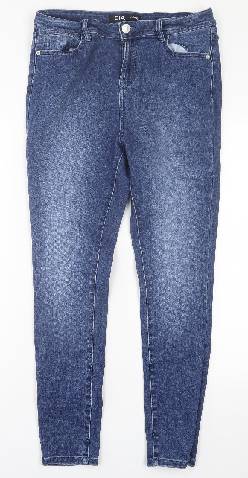 George Womens Blue  Cotton Skinny Jeans Size 14 L29 in Regular Button
