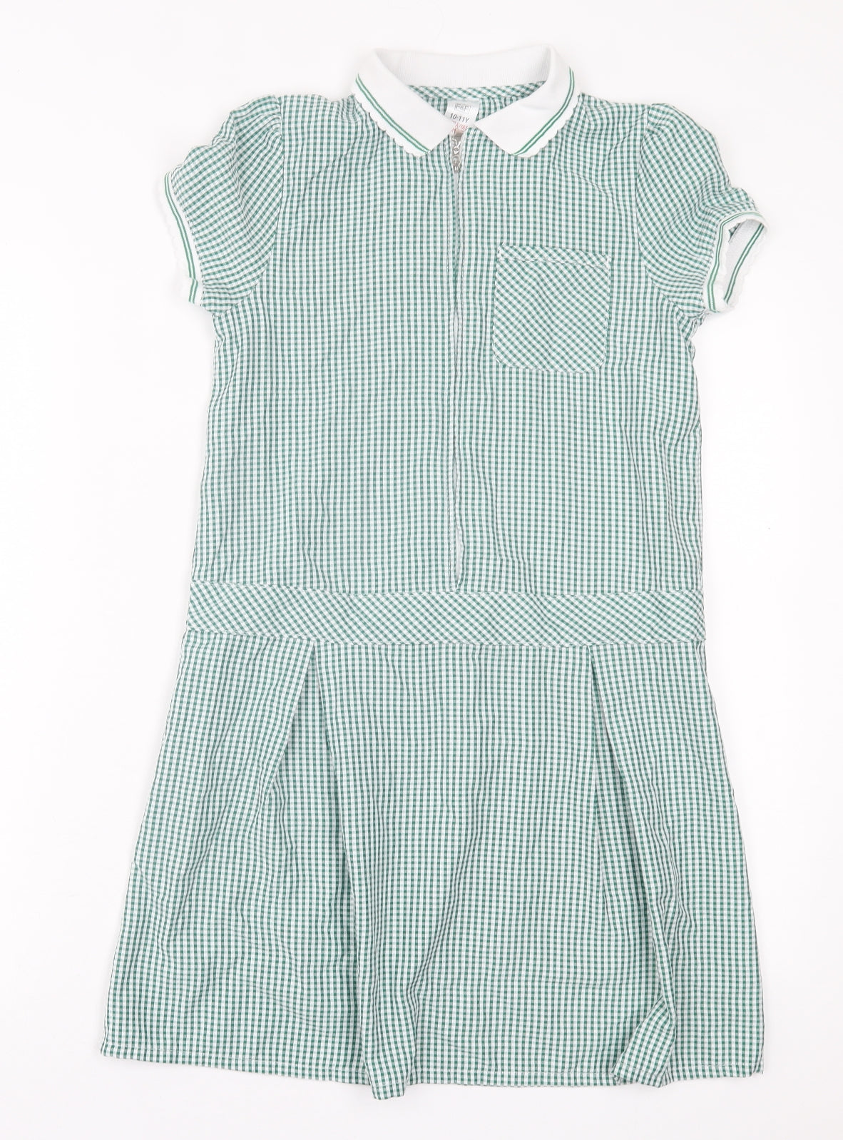 F&F Girls Green Gingham Polyester A-Line  Size 10-11 Years  Collared Zip - School Wear