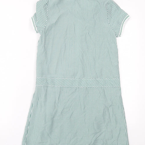 F&F Girls Green Gingham Polyester A-Line  Size 10-11 Years  Collared Zip - School Wear