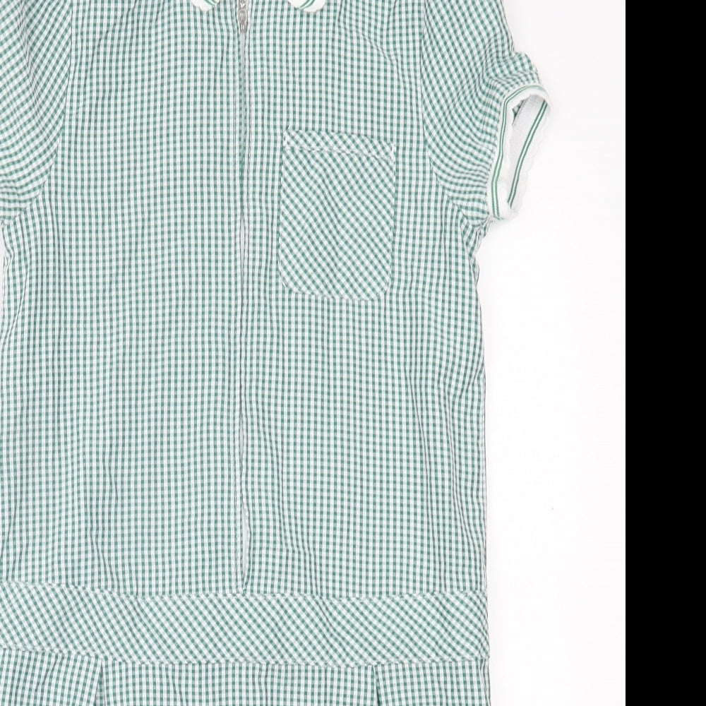 F&F Girls Green Gingham Polyester A-Line  Size 10-11 Years  Collared Zip - School Wear