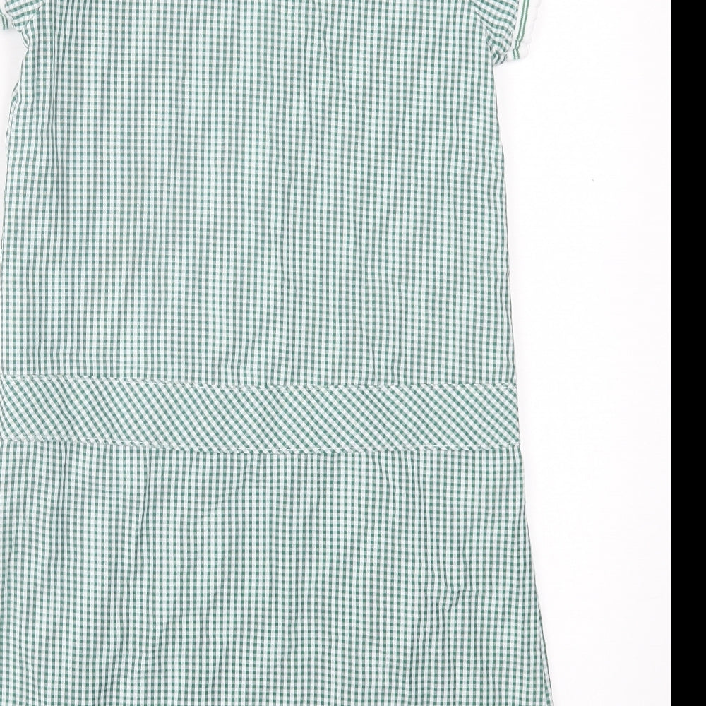 F&F Girls Green Gingham Polyester A-Line  Size 10-11 Years  Collared Zip - School Wear