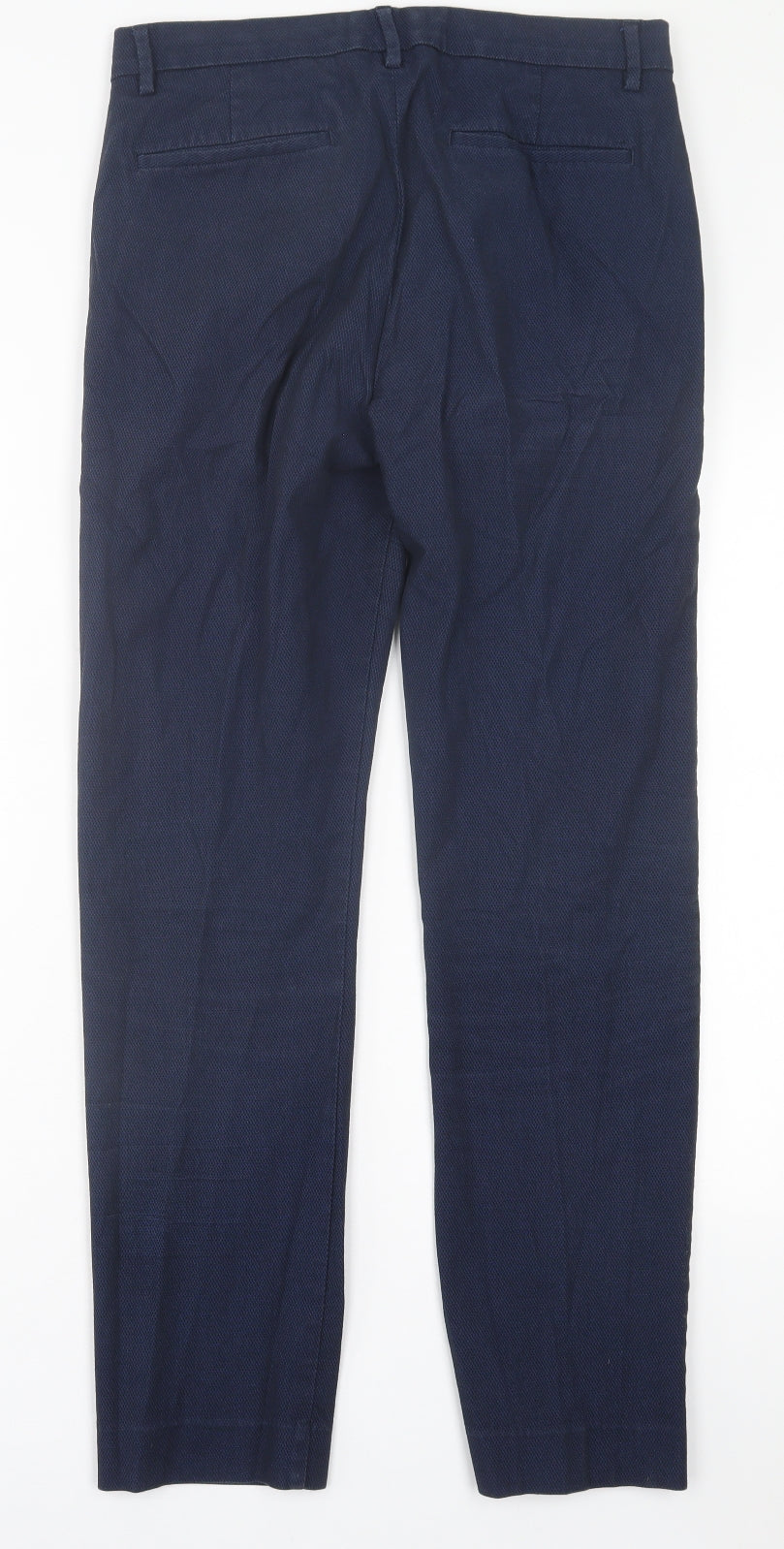 Marks and Spencer Mens Blue  Cotton Trousers  Size 30 in L31 in Slim Hook & Eye
