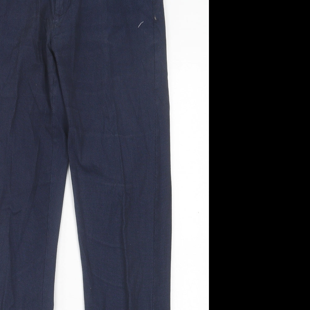 Marks and Spencer Mens Blue  Cotton Trousers  Size 30 in L31 in Slim Hook & Eye