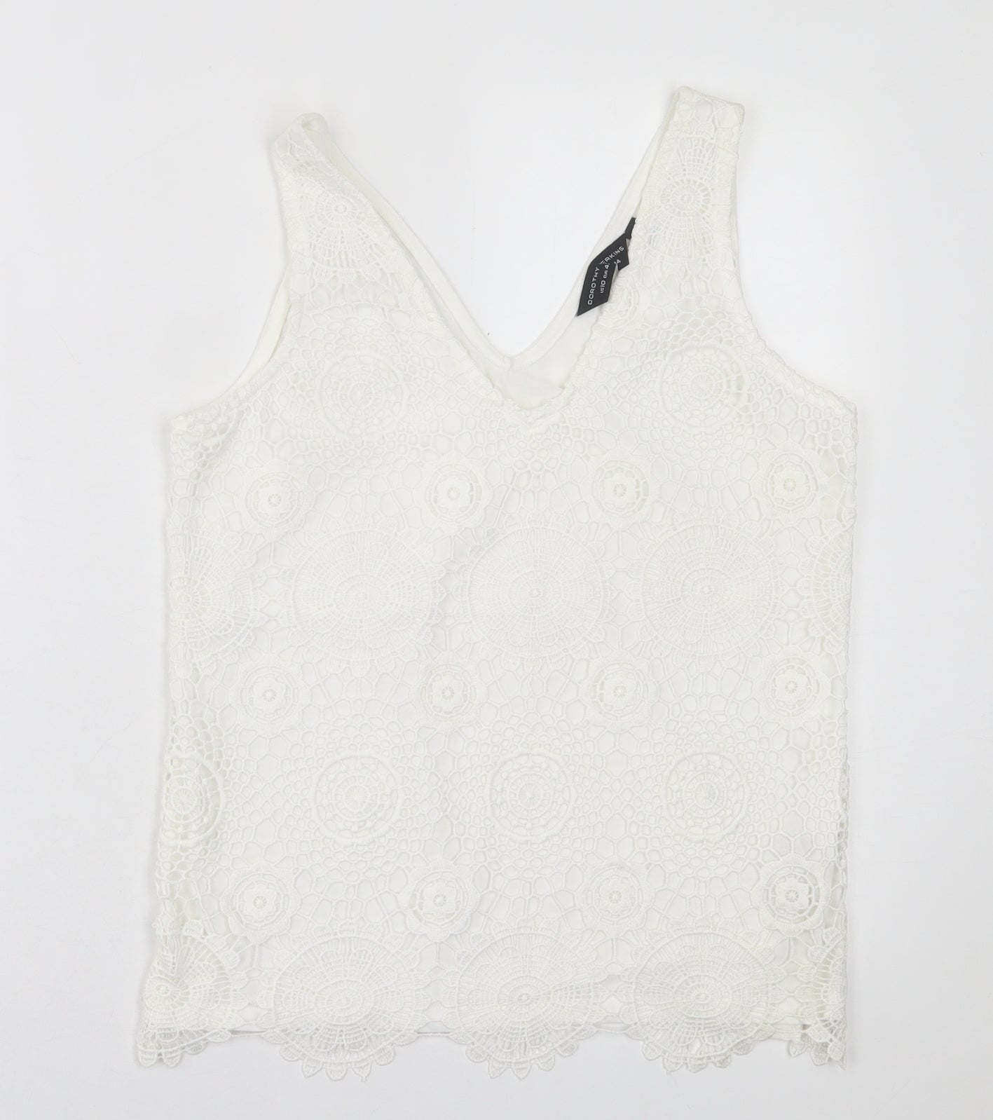 Dorothy Perkins Womens White Geometric Polyester Basic Tank Size 14