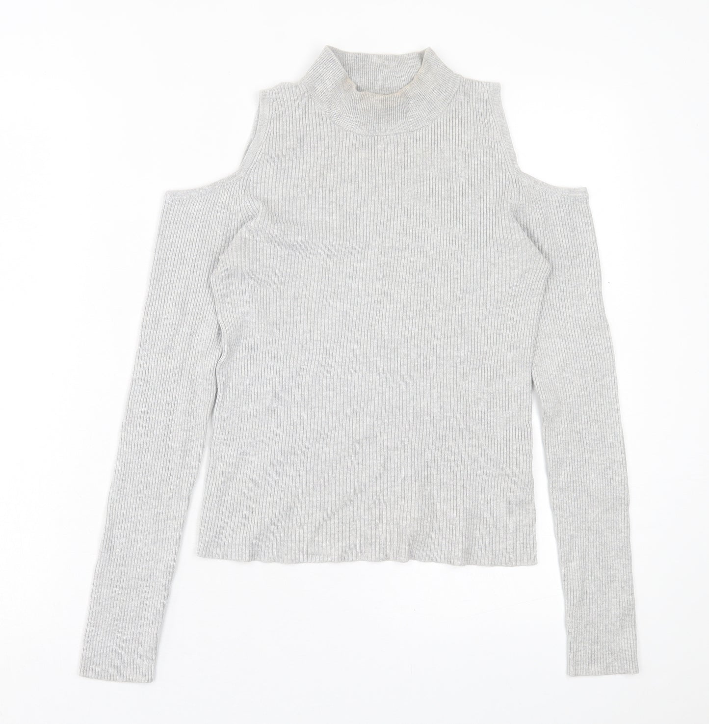 Atmosphere Womens Grey  Viscose Basic T-Shirt Size 12 High Neck - cold Shoulder
