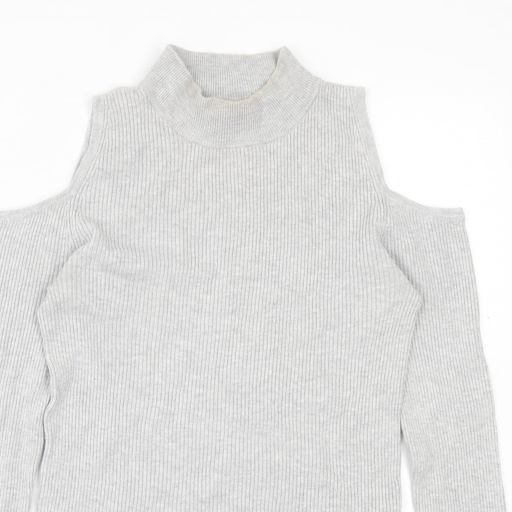 Atmosphere Womens Grey  Viscose Basic T-Shirt Size 12 High Neck - cold Shoulder