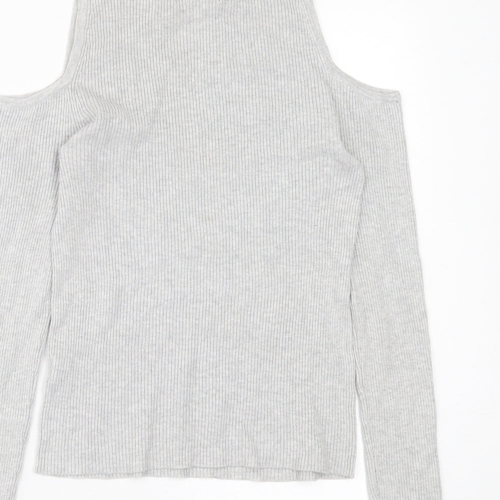 Atmosphere Womens Grey  Viscose Basic T-Shirt Size 12 High Neck - cold Shoulder