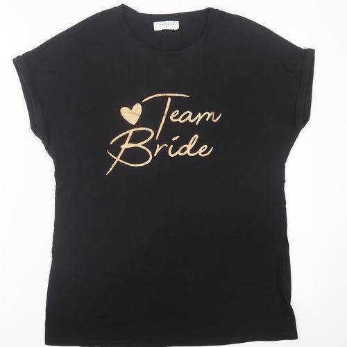 Papaya Womens Black  Cotton Basic T-Shirt Size S Crew Neck - Team Bride