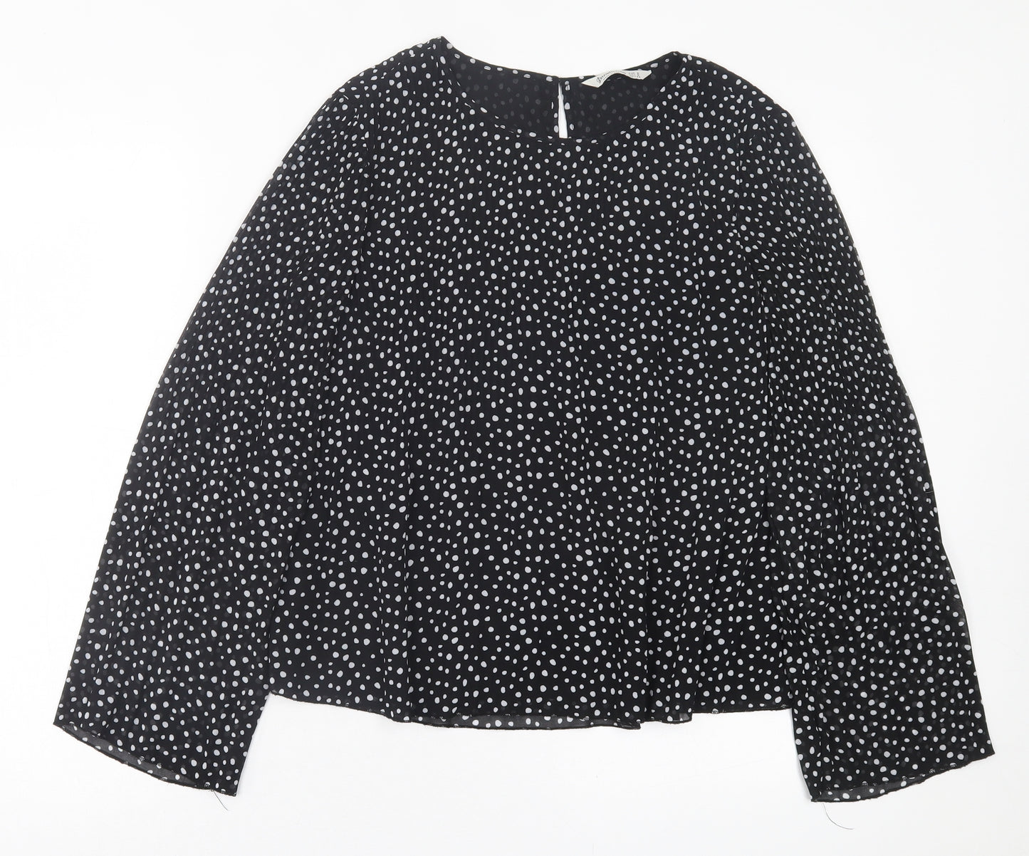 Stradivarius Womens Black Polka Dot Polyester Basic Blouse Size S Crew Neck
