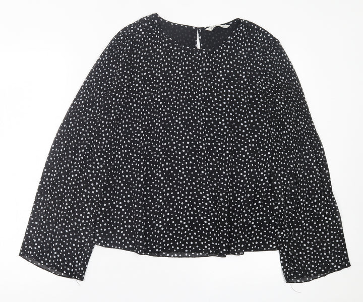 Stradivarius Womens Black Polka Dot Polyester Basic Blouse Size S Crew Neck